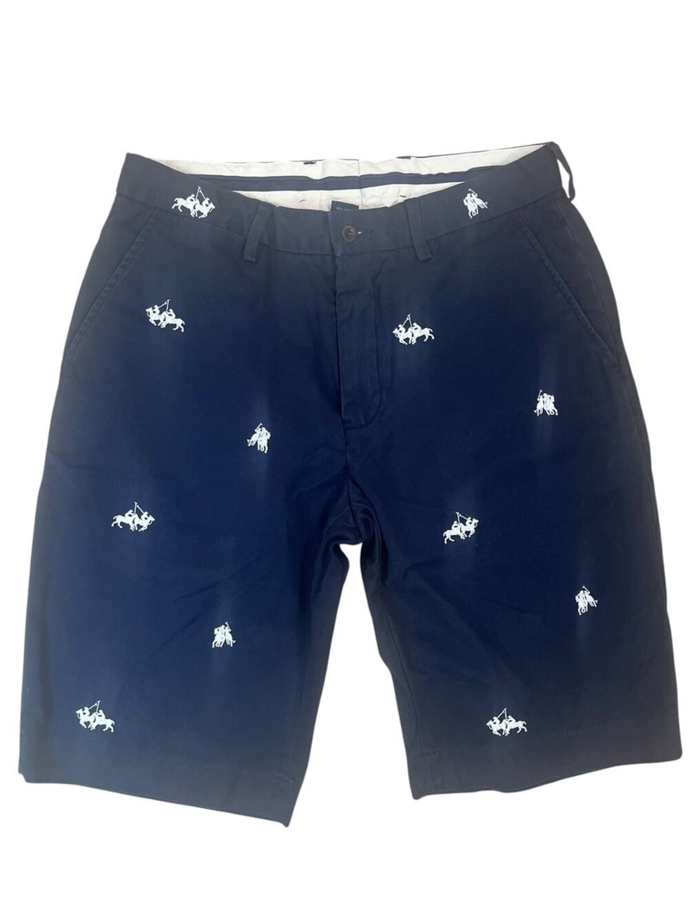 Polo Ralph Lauren Double Polo Pony Embroidered Shorts Mens 32 Navy Blue Preppy
